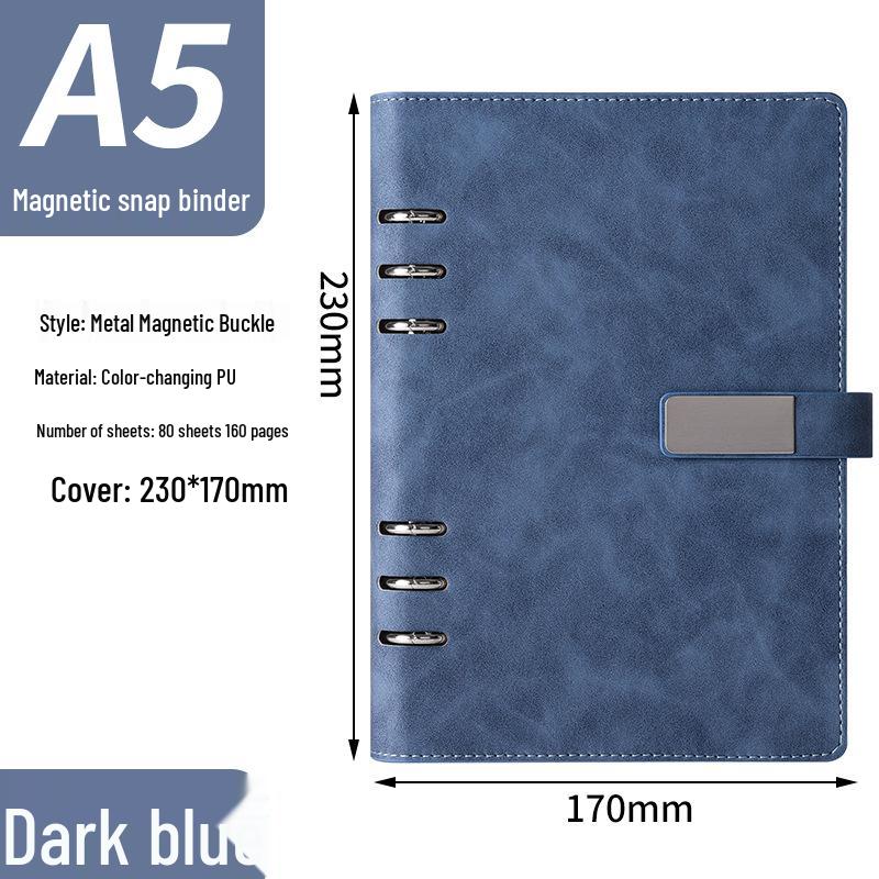 A5 Ring Binder Notebook with Custom Iron Clip, Removable Notepad, and Stylish Cover for Business or Office.