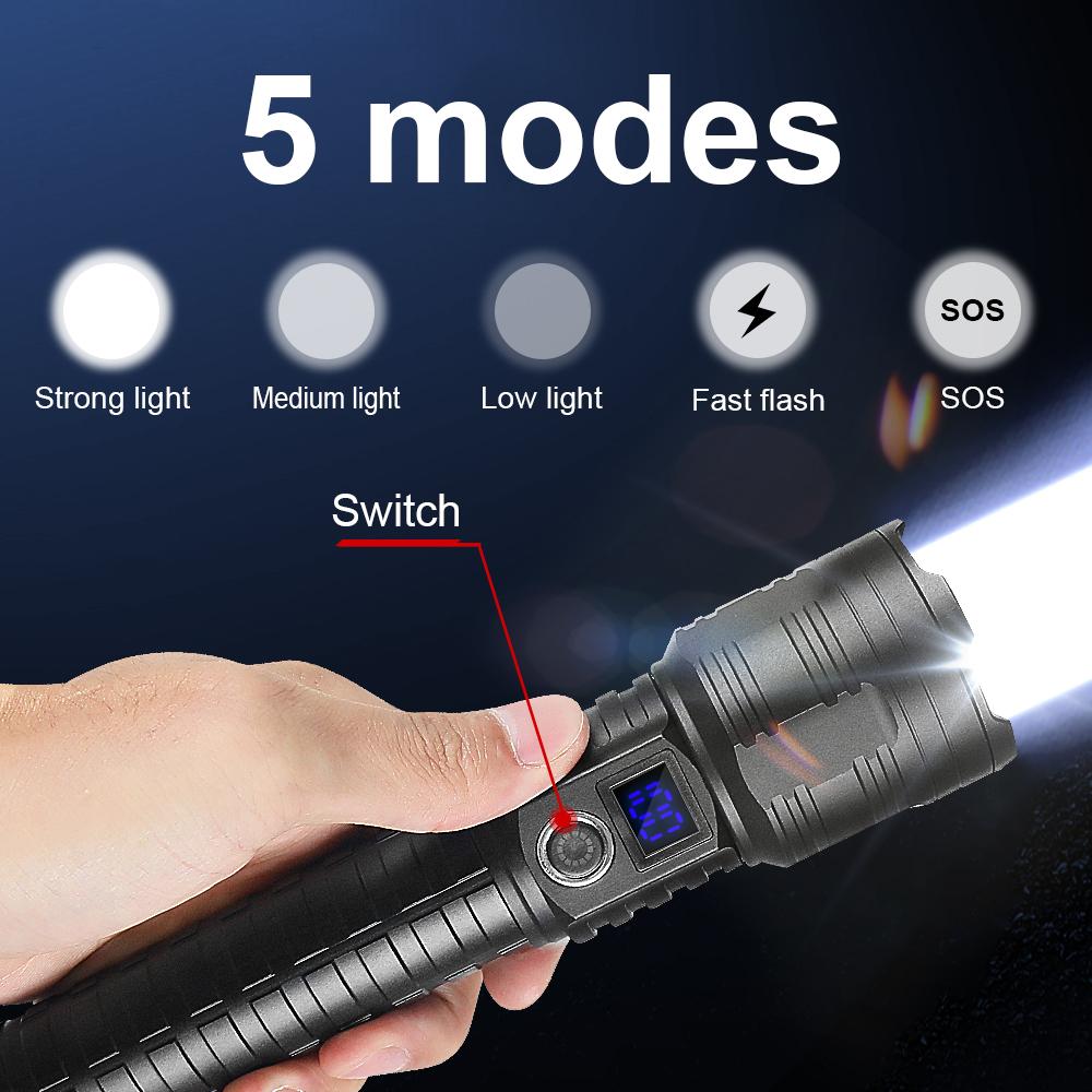 10000mAh High Power LED Flashlights Type-C Rechargeable LED Torch 1500M Ultra Powerful Flashlight Outdoor Lantern