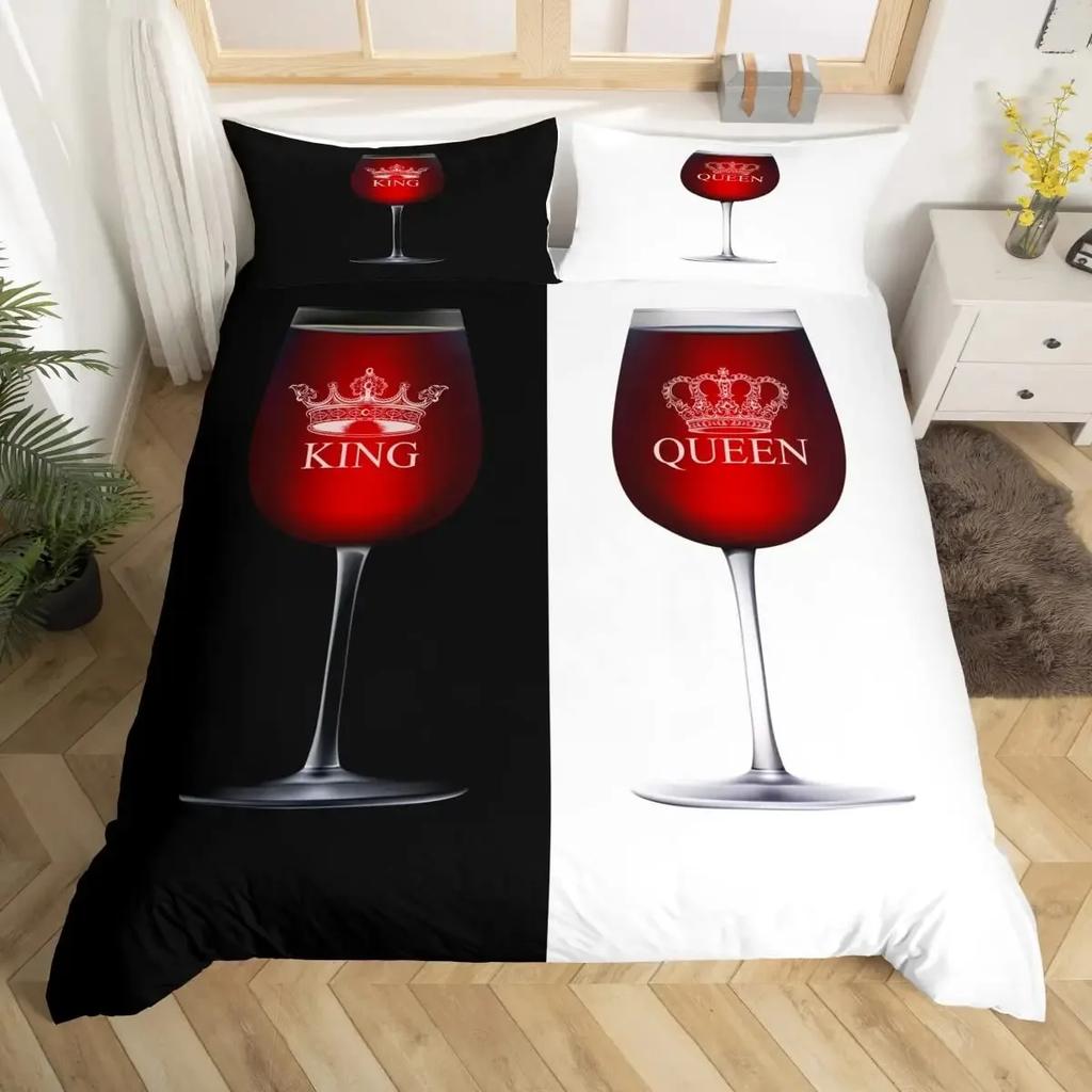 Katze Seite und Meine Seite Schwarz Weiß Katze Modernes Romantisches Thema Bequemer Bettbezug Steppdecke Kissenbezug Bettwäscheset Kinder Schlafzimmer