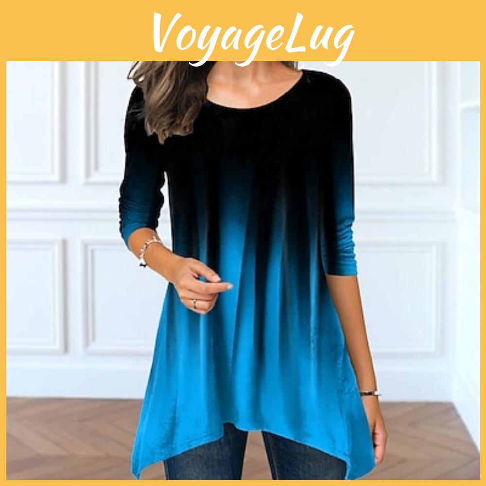 T Shirt Womens Tee Print Daily Weekend Tunic Basic Long Sleeve Round Neck Pink Fall Winter