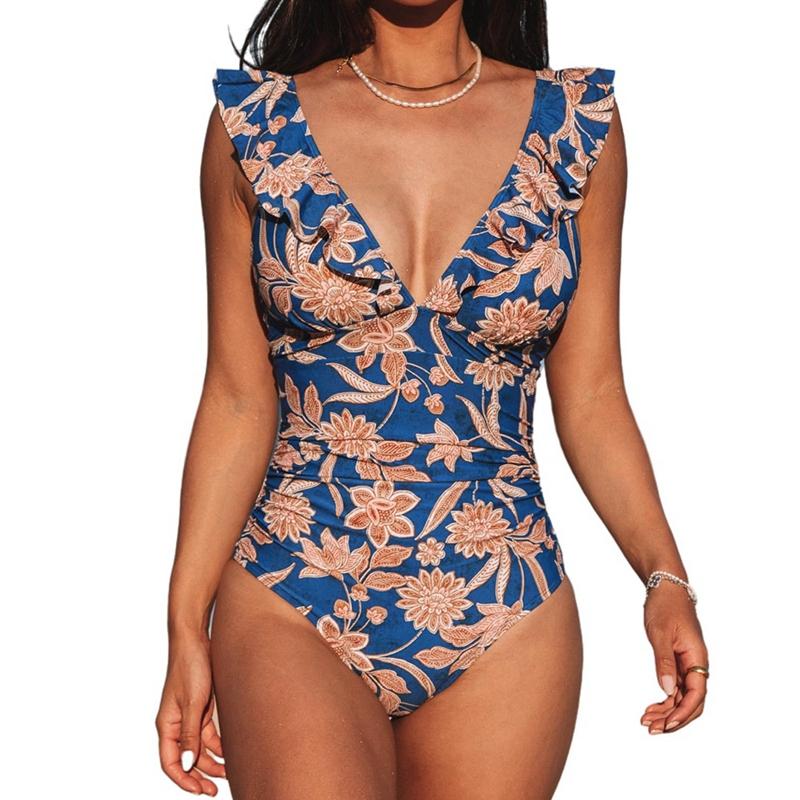 

Women s One-piece Swimsuit V-neck Swimsuit Ruffled Lace Swimwear S