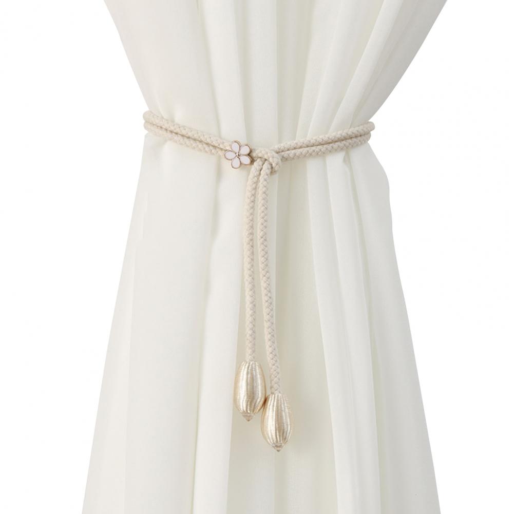 2Pcs Boho Style Curtain Straps Handmade Natural Cotton Linen Curtain Ties Decorative Curtain Rack Balcony Towel Holder