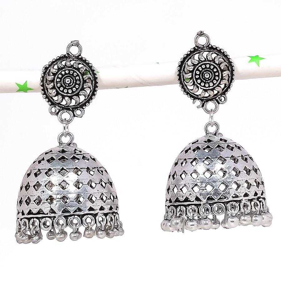 

Натуральные индийские серебряные серьги Jhumki с драгоценными камнями в этническом стиле Бали 2,17 дюйма t0t19