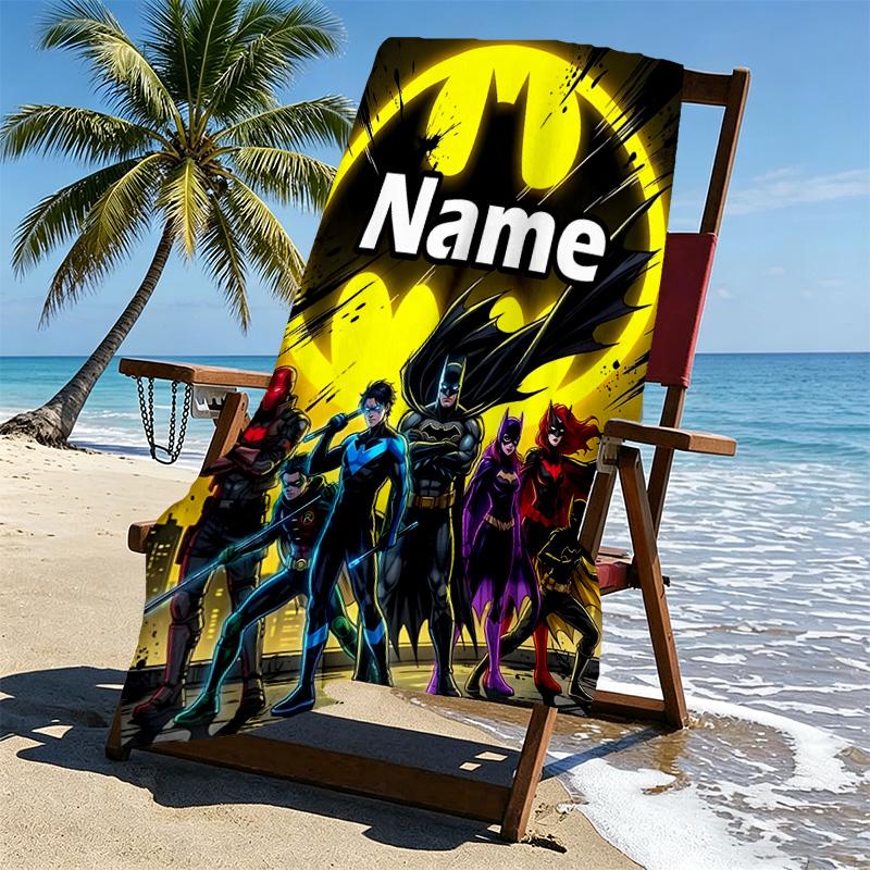 Custom Name Personalized Batman Print Beach Towel, for Trip Camping Beach Party Home Decor, Birthday Gift for Family & Friends