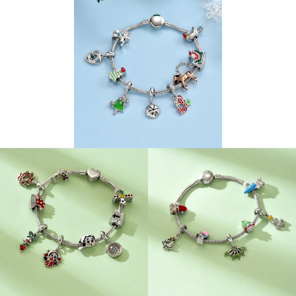 Christmas Jewelry Bracelet With Snowflake And Santa Elements For Women And Men