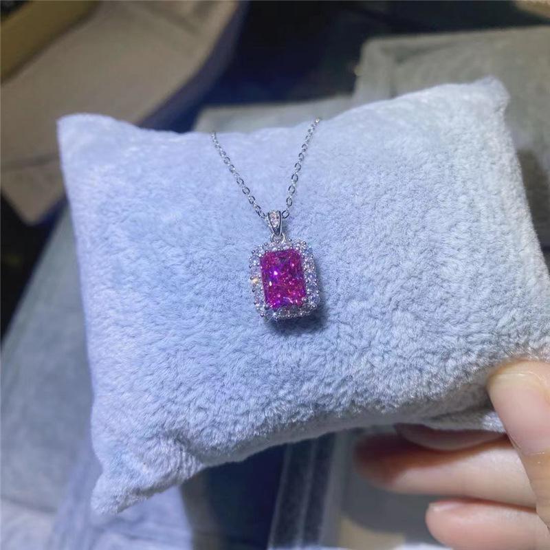 Moissanite Women s Pink Radiant Cut Fancy Pendant Necklace 1 Carat Pink Moissanite Pendant