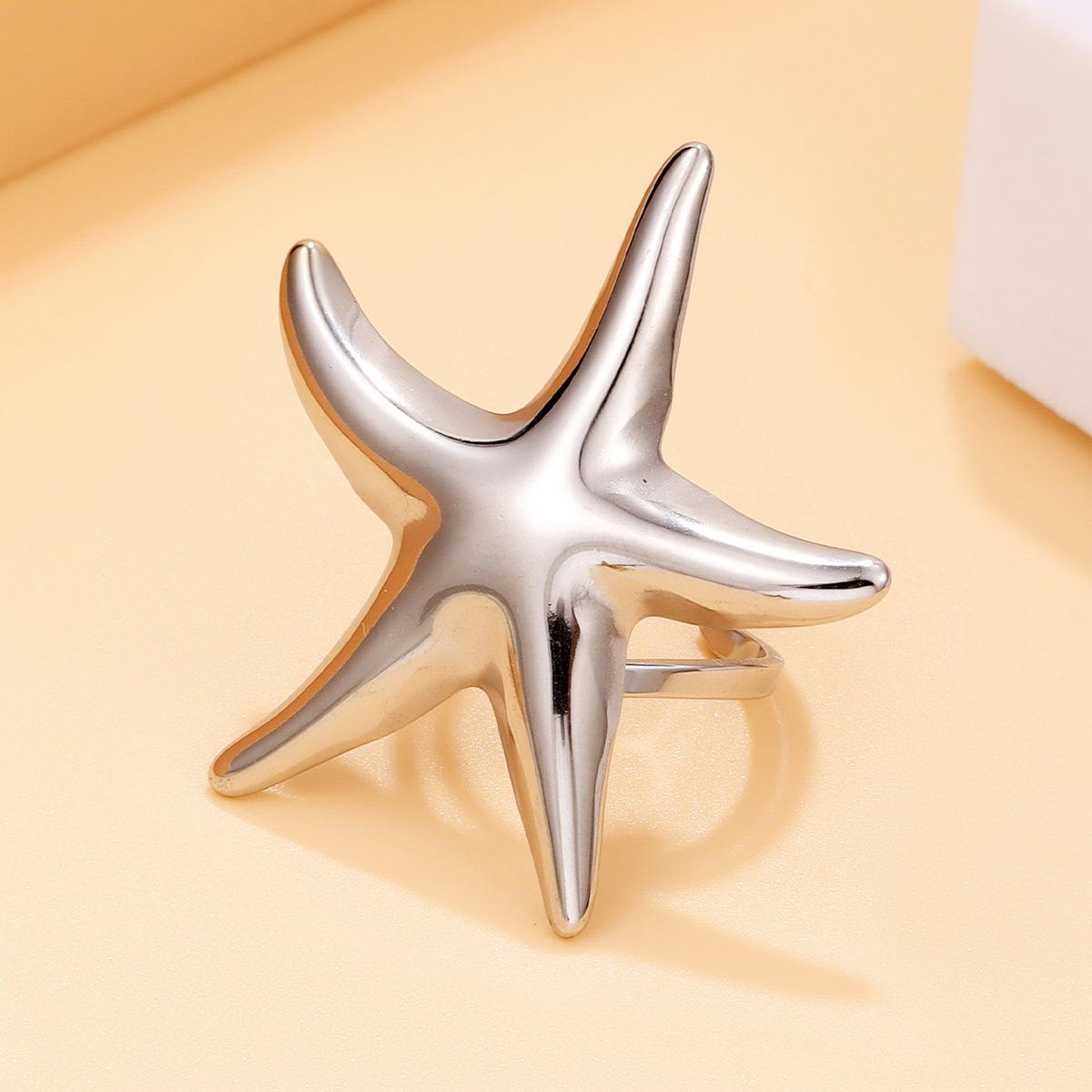 Exaggerated Starfish Ocean Series Stainless Steel Ring
