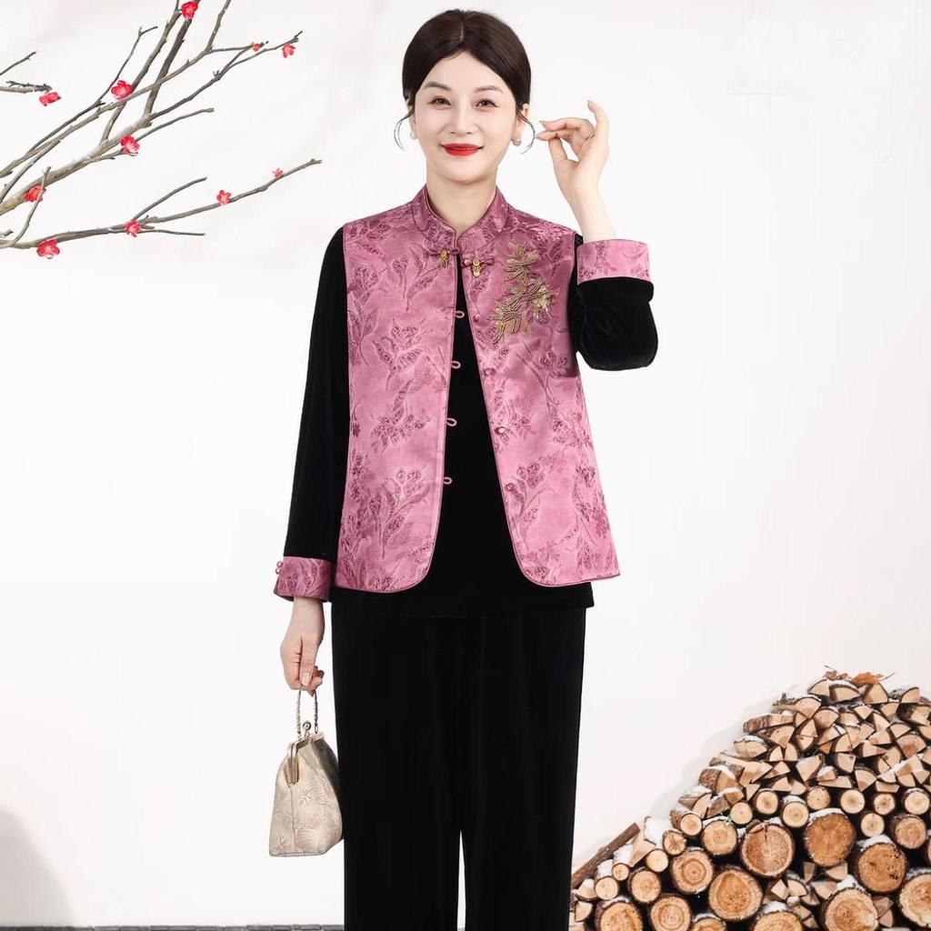 2026 Chinese-Style Women's Spring-Autumn Jacket & Pants Set for Mature Women