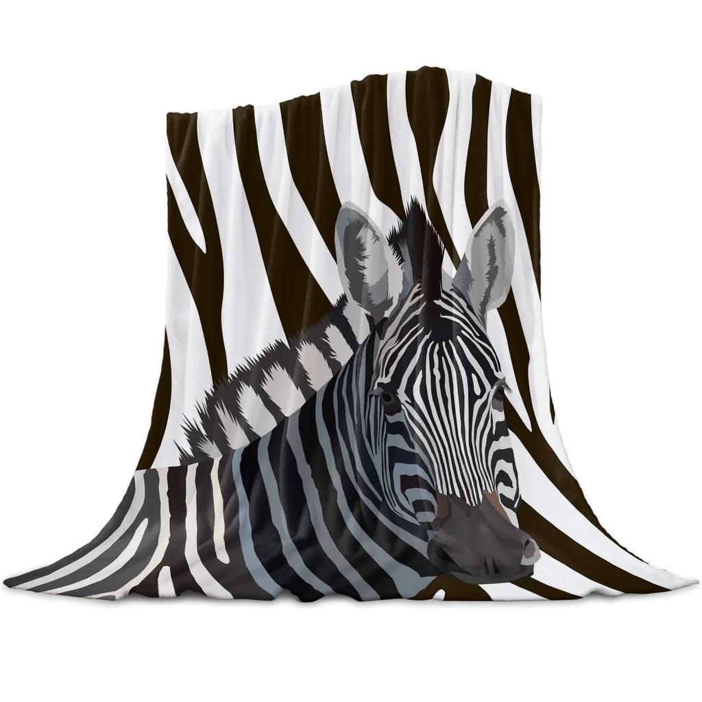 Animal Zebra Black and White Stripes Pattern Flannel Throw Blanket  Soft Lightweight Warm Cozy Kid Adult Travelling Camping Gift