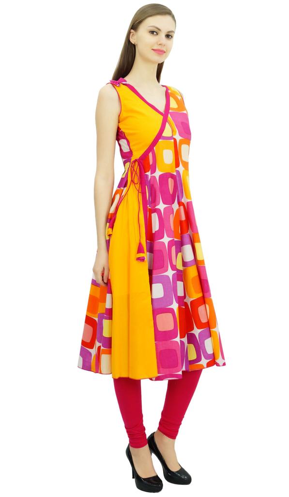 Phagun Cotton Tunic Dress Angrakha Wrap Style Kurti Kurta For Womens