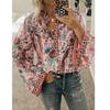 Women's Autumn Peacock Print Loose Button Long Sleeve Shirt