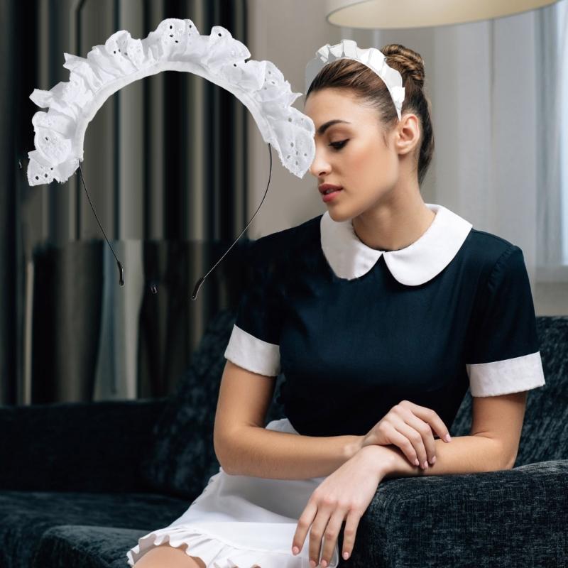 Dívčí skládané krajky s elegantním dutým vzorem, čelenka, bílá, make-up, mytí obličeje, vlasová ozdoba, cosplay, párty, čelenka