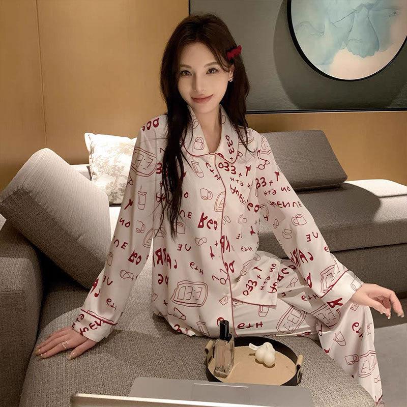 Fresh and sweet wind imitation cotton pajamas women's spring and autumn cute strawberry cardigan long-sleeved women's loungewear set autumn
