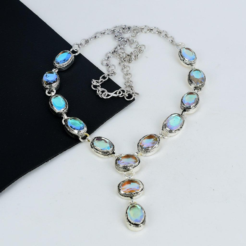 Amazing Mysitc Topaz Gemstone Handmade 925 Sterling Silver Necklace, Mysitc Topaz Silver Necklace For Wife, Unisex Necklace, Wadding Gift