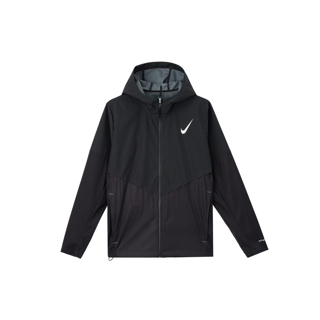 Nike Hooded Logo Print Zip Long Sleeve Breathable Running Jacket Men Jackets Black FZ9040-010