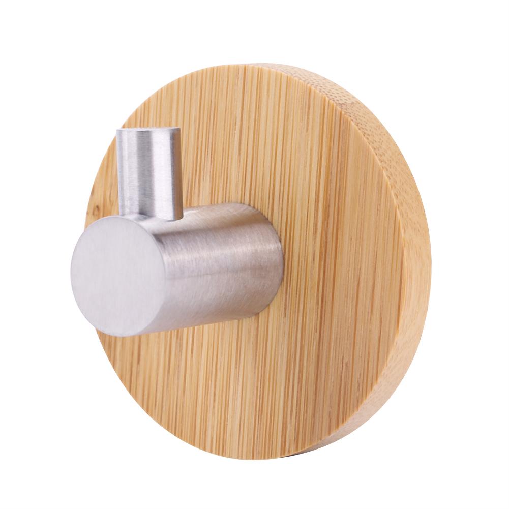 Natural Bamboo Stainless Steel Wall Hanger Hook Bag Key Towel Hanger Kitchen Single Hook