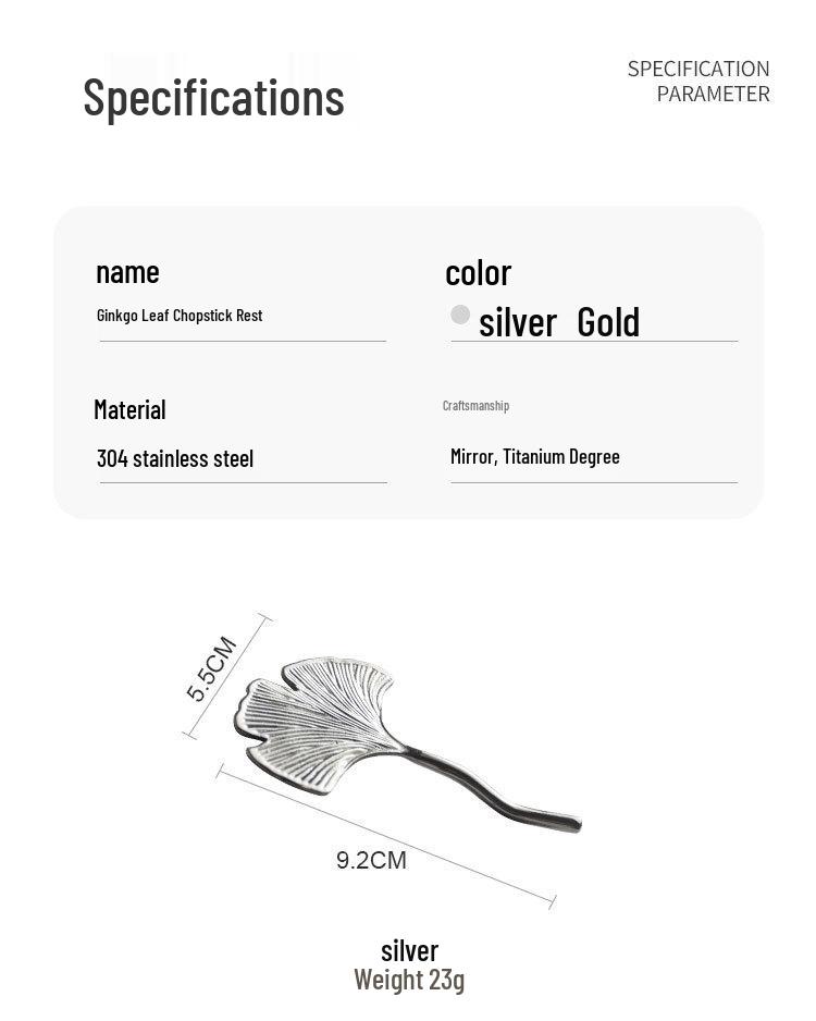Exquisite Ginkgo Leaf Chopstick and Spoon Rest - 304 Stainless Steel