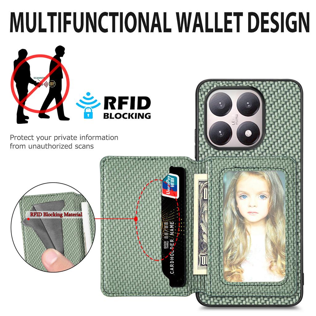 For Xiaomi 15T Case RFID Blocking Carbon Fiber Leather Phone Back Cover with Card Holder