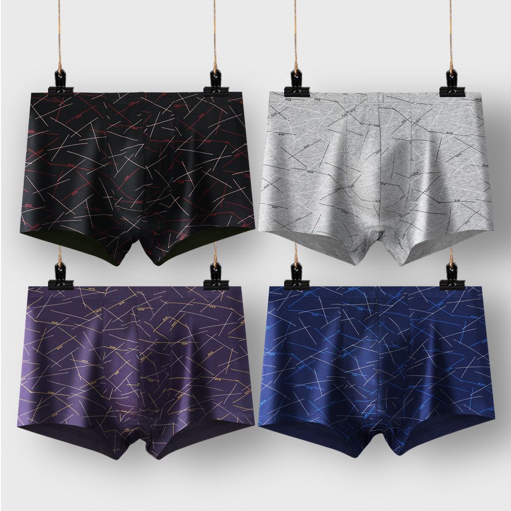 4pcs Men's Underwear Mid Waist Flat Leg Pants Men's Underwear Boxer Brief
