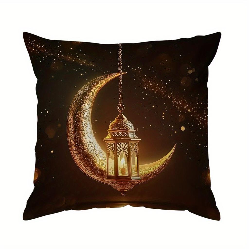 Ramadan Themed Crescent  Lantern Pillow Covers Pattern Cushion Cover Suitable For Sofa Bedroom Car Pillow Cover