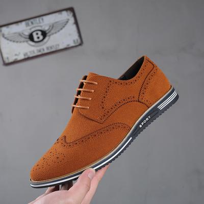 Men's Classic Retro Brogue Shoes Lace-up Suede Leather Mens Casual Business Shoes Men Light Comfortable Driving Flats