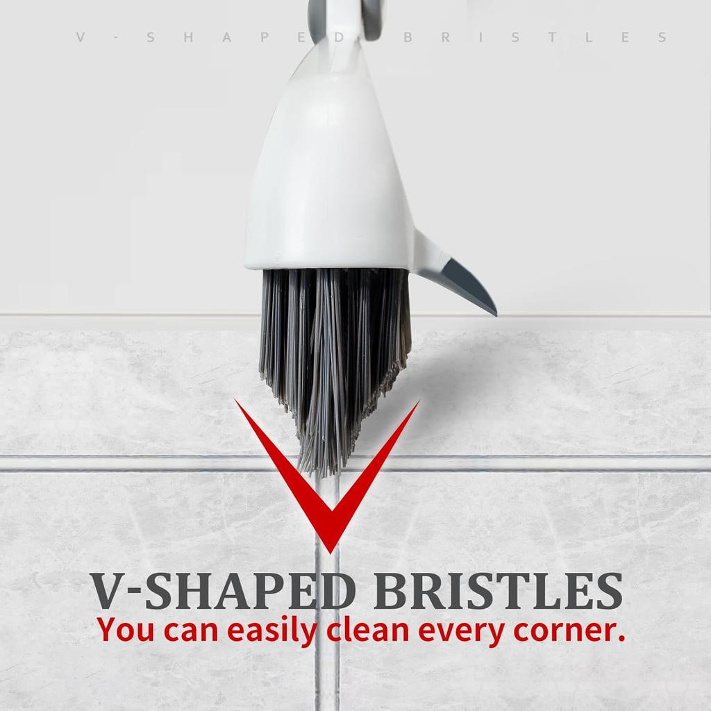 Grout Cleaning Brush with Long Handle, Stiff Brush, Swivel Hard Bristle Brush, 2 in 1 Scrub Brush with Scraper, Tapered Bristles Grouting Line Brush,
