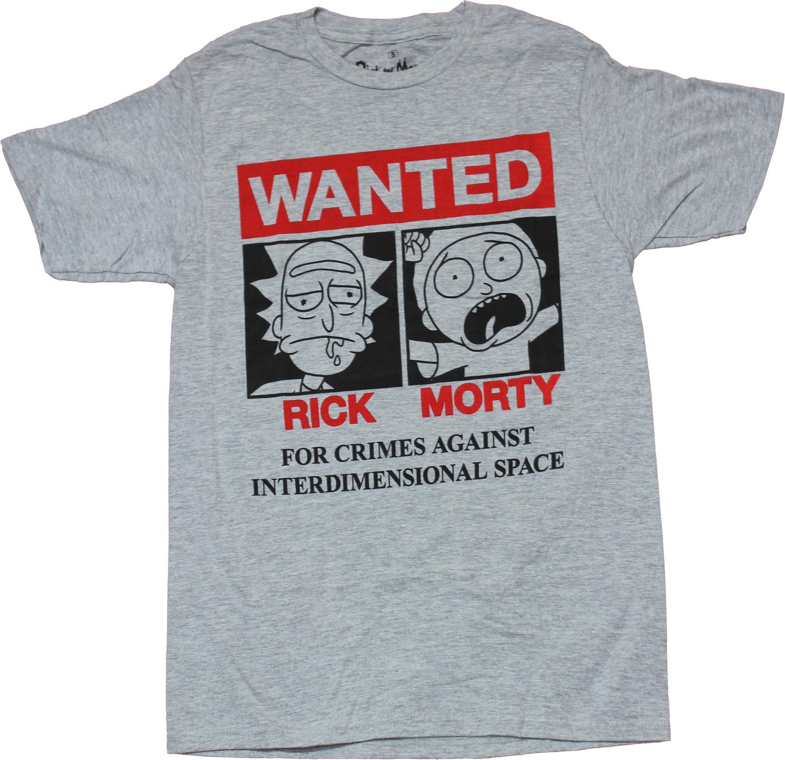 Rick & Morty New Adult T-Shirt - Wanted for Crimes Interdimensional Space XXL