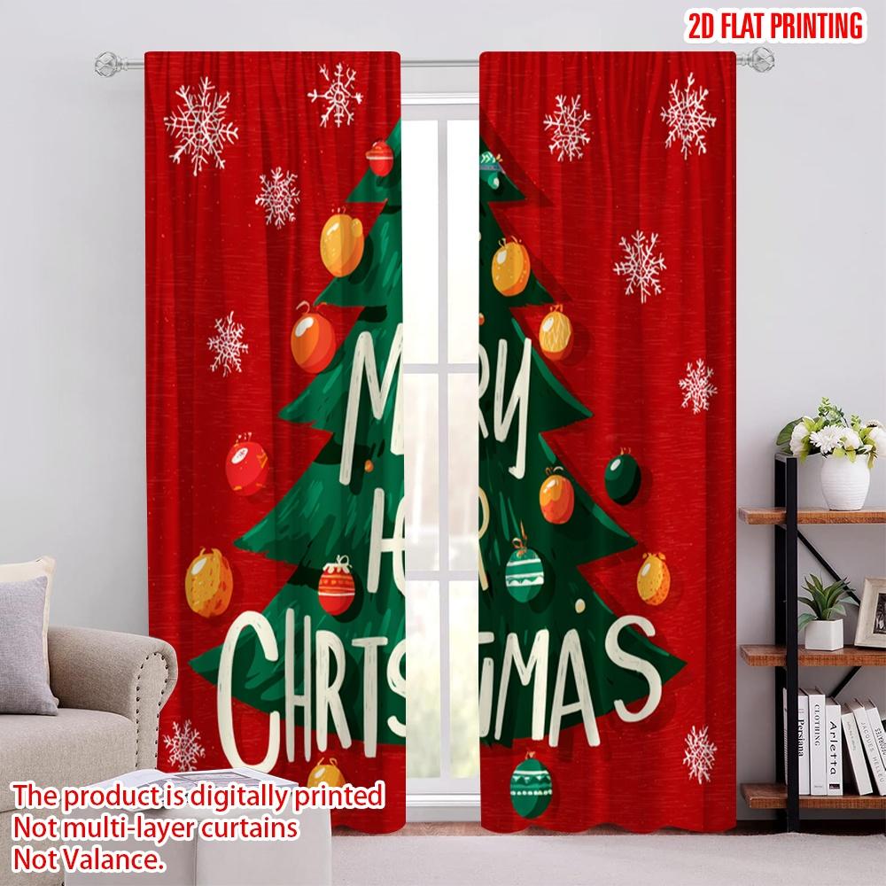 

2pcs,2D plane printing Curtain Popular Tree and Christmas Ball Versatile Durable Polyester (without rod) Versatile All Ldeal for 52.50 × 116.00 cm 2 pcs