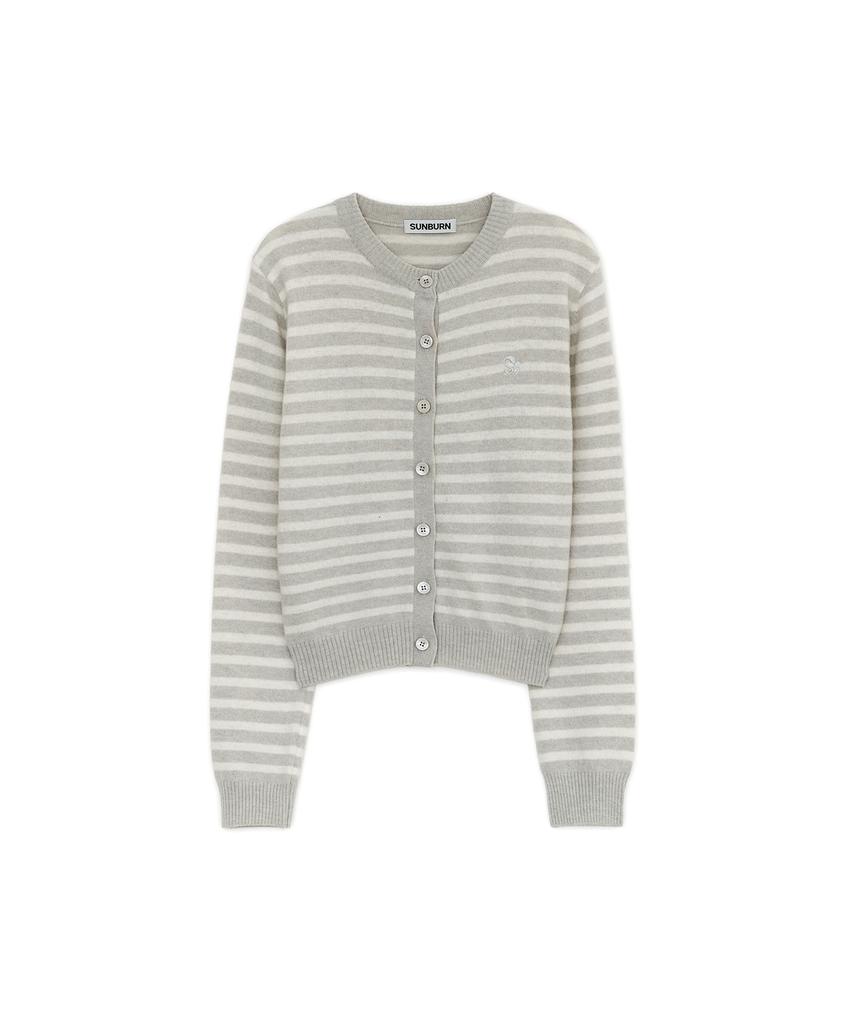 SUNBURNPROJECT Cashmere Stripe Round Cardigan, Light Gray
