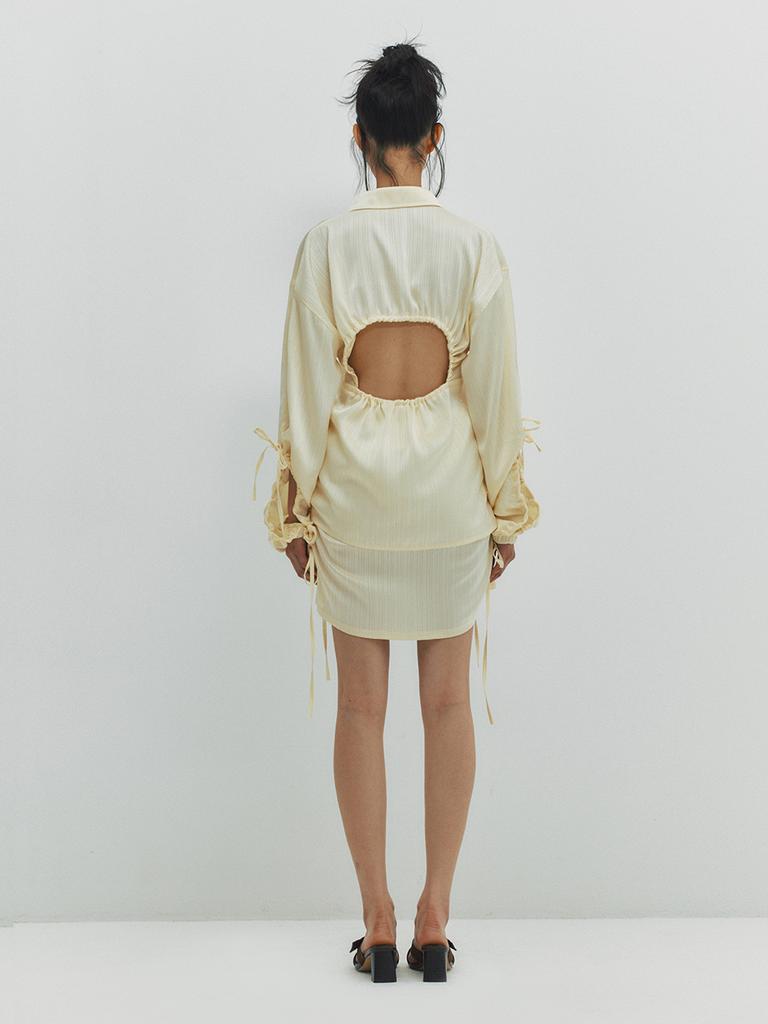 MEENDERI Cut Out Shirring Shirt - Lemon