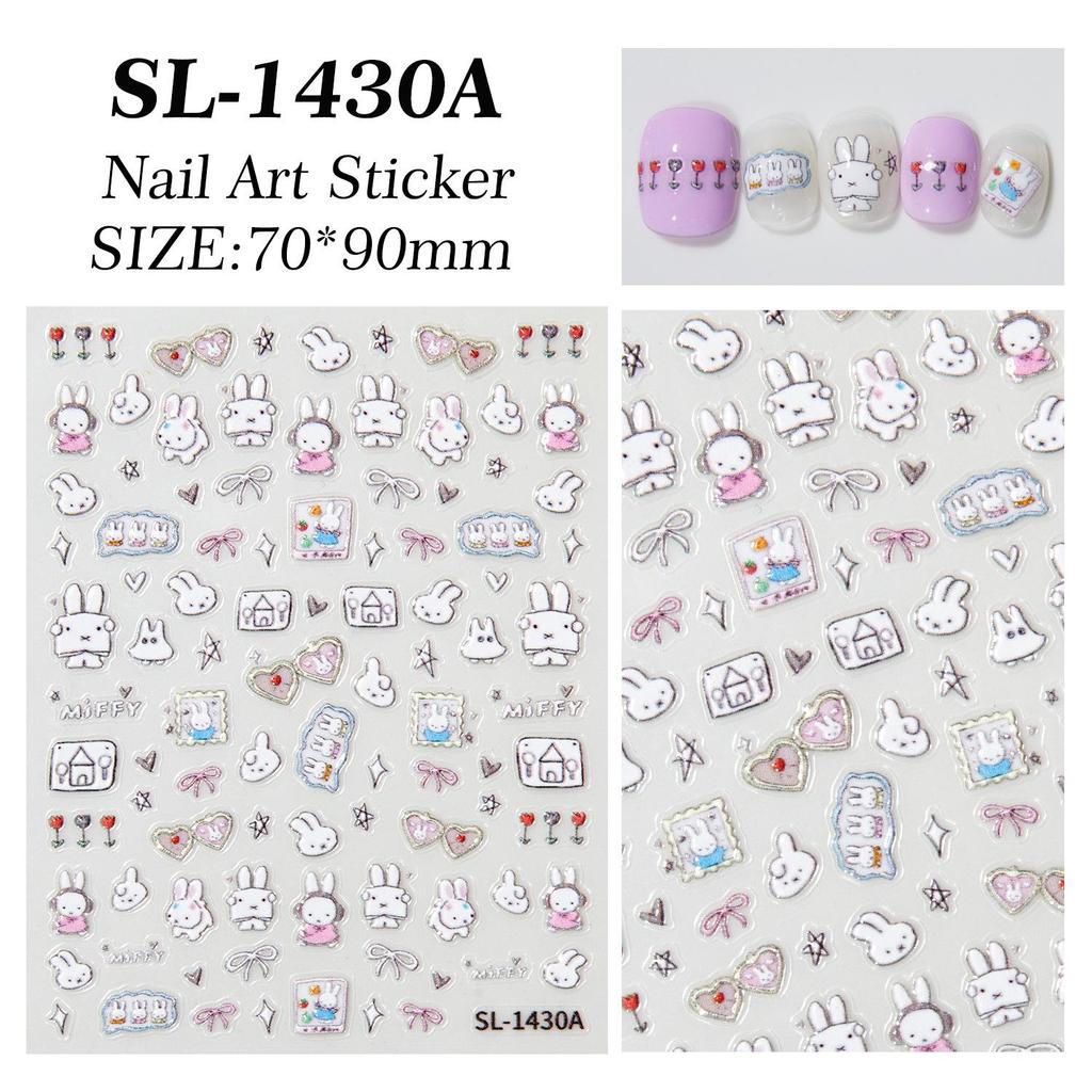 Entzückende Cartoon-Kaninchen-Nagelsticker - Neu, Handgemacht, DIY