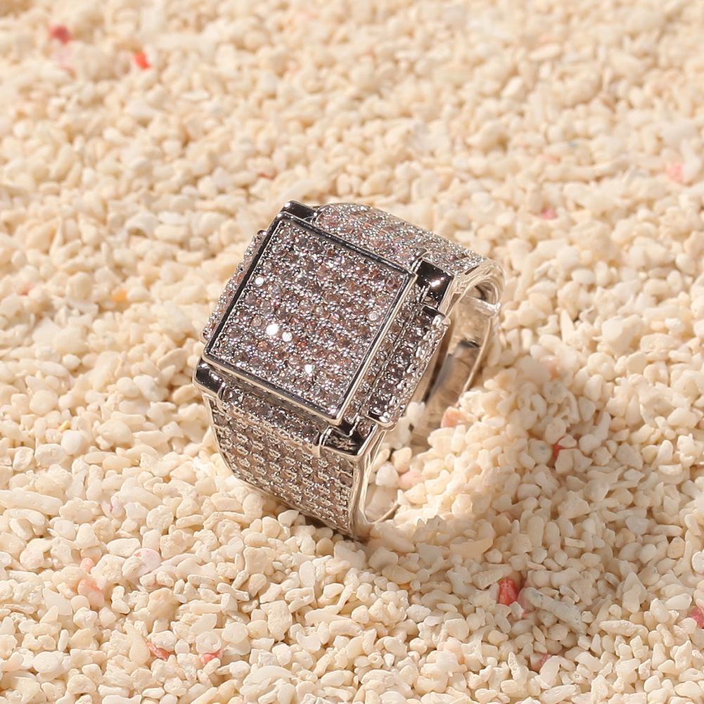 Hip-hop Men's Zircon Ring Square Exaggerated Ring Trendy Brand Men's Bling Cool Rap Single Product