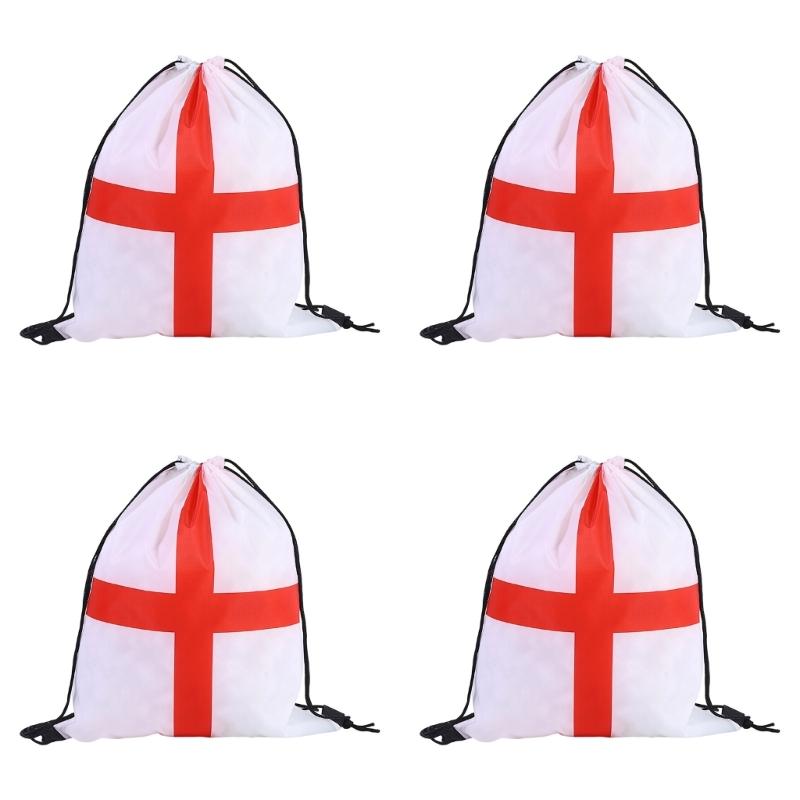 Pack Of 4 Durable Polyester Drawstring Bags With Tournament Flags Football Fan Gift For Party Favors And Sports Event
