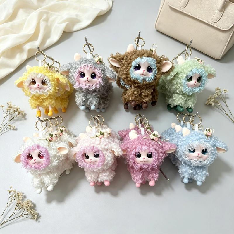 Cute Fluffy Lamb Plush Keychain Vinyl Doll Sheep Stuffed Backpack Pendant For Girls And Collectors Birthday Gifts