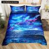 Whales King Queen Duvet Cover Ocean Animal Bedding Set Seaweed Starfish Marine Life Quilt Cover Blue Polyester Comforter Cover