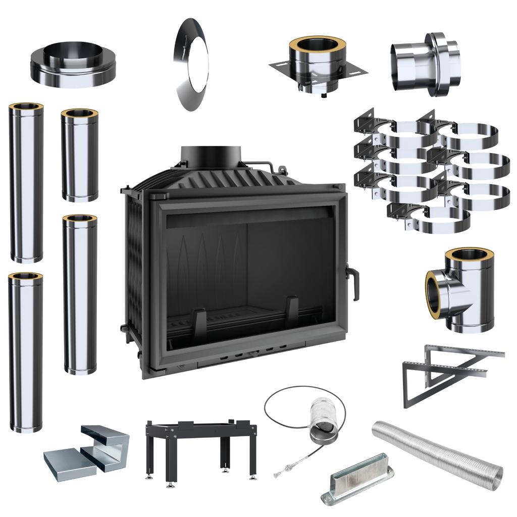 Fireplace Insert KRATKI Wiktor 14kW Ø200 Cast Iron External Chimney Set