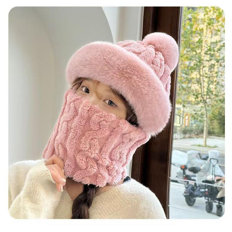 

Hat Scarf Integrated Women s New Winter Style Plus Velvet Thickened Cycling Windproof and Cold Proof Electric Vehicle Warm Pull Out Hat