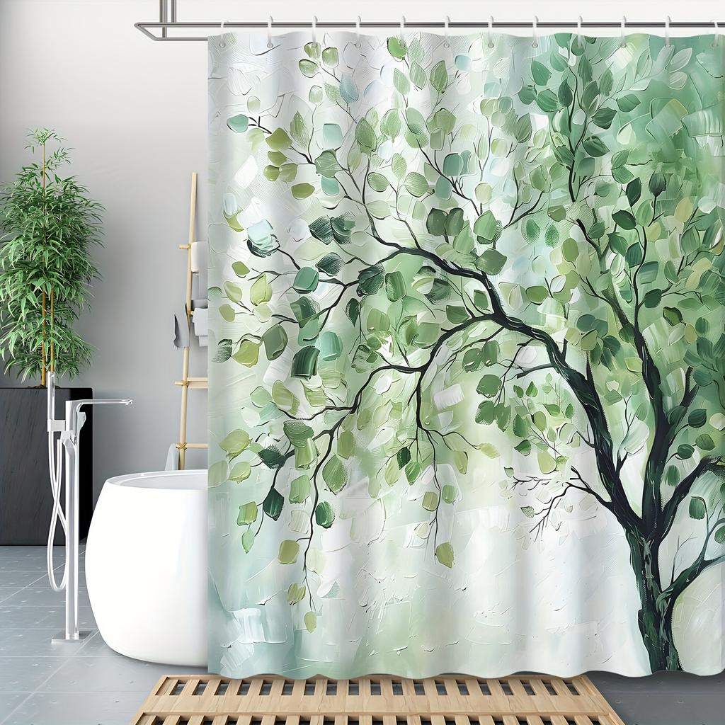 1 Pezzo Tenda da Doccia Albero di Eucalipto Verde - Stampa Pittura ad Olio Foglie, 72X72", 12 Ganci, Decorazione Bagno Hotel & Casa