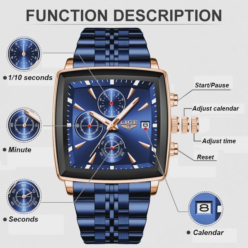 Top-Marke Luxus Herrenuhren Mode Militärisch Quadratisch Chronograph Quarz Armbanduhren Herren Sport Wasserdichte Uhr