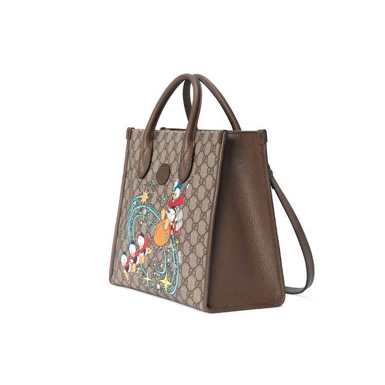 Gucci X Disney Donald Duck Print Large Capacity Canvas And Leather Tote Bag Men Tote Bags Ebony 648134-2N0AT-8679