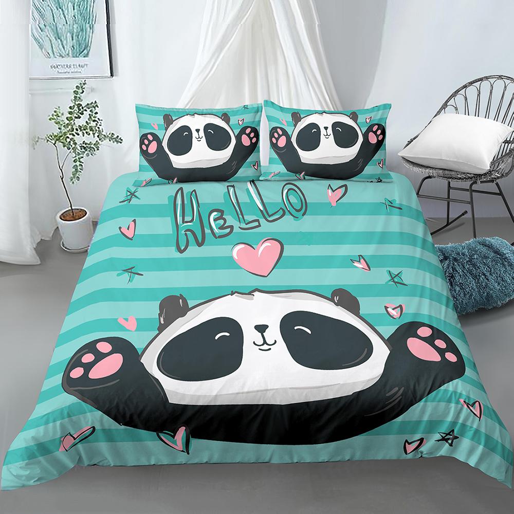 Cartoon Panda Bettbezug-Set für Jungen Mädchen Kinder Teenager Weiche Mikrofaser Tier-Thema Panda Bettwäsche-Set Doppel Queen King Size