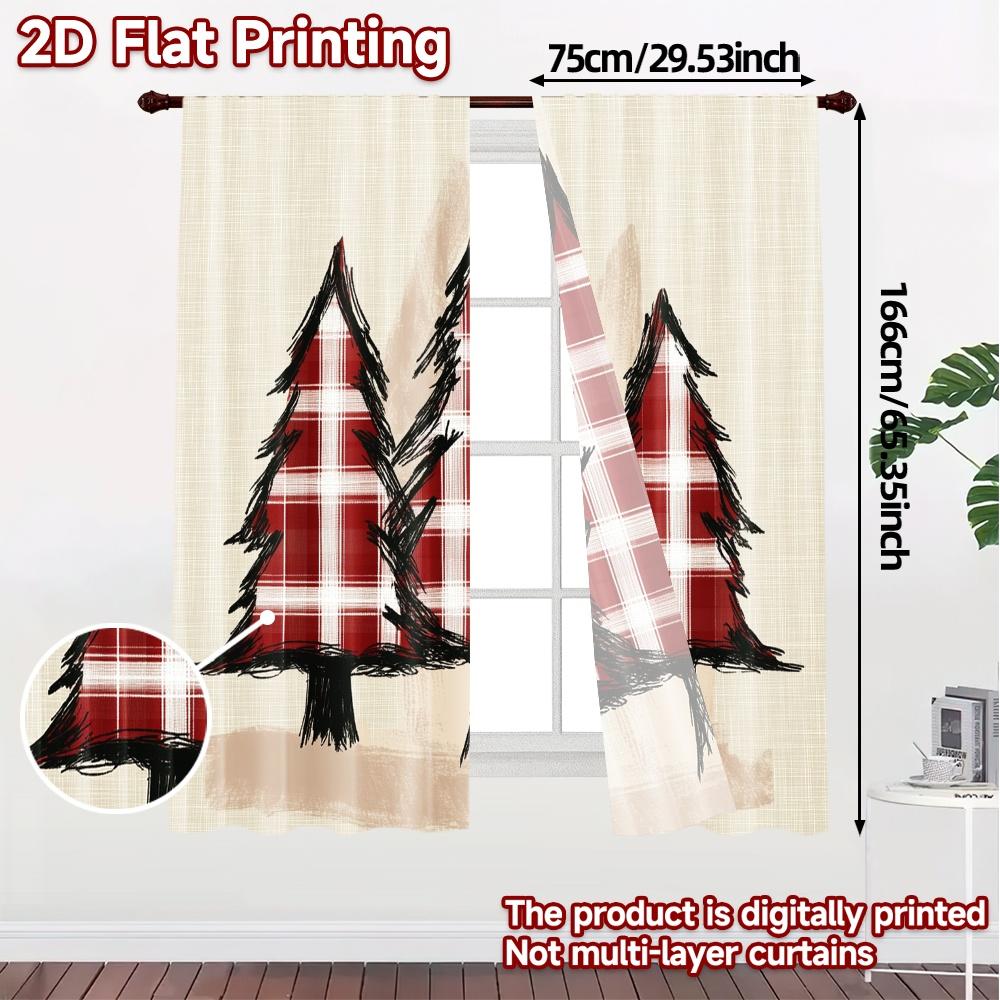 2pcs,Curtains Buffalo Plaid Trees Farmhouse Style Modern Modern Curtains Versatile 100% Polyester Curtains Decorations Inside