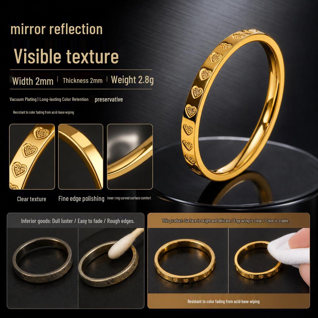 Elegant Full Circle Heart Ring: Fade-Resistant Gold Vacuum-Plated Titanium Steel, Korean Style Couple Ring, Women's Jewelry.