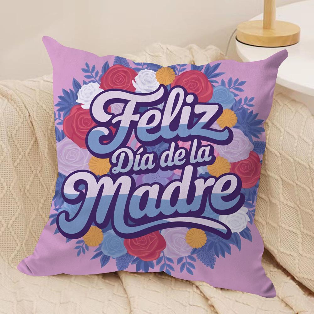 Feliz Dia MaMa Cushion Cover Short Plush Doublesided Print Square Throw Pillow Covers Sofa Home Cushion Decor