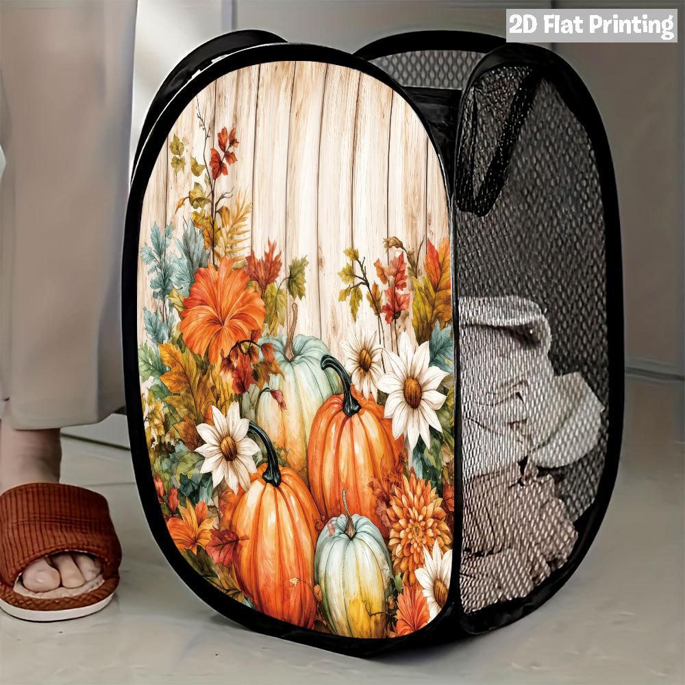 1Pcs Autumn Sunflower Pumpkin Series 6 Pop-Up Laundry Hamper Expandable Mesh Hamper Basket for Room Bedroom Bathroom Organization Contemporary Storage
