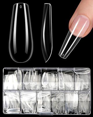ELECTOMANIA 500Pcs Fake Nails, 10 Sizes Artificial Nails, Transparent Nails, Acrylic Nails False Nail with Case for Nail Salons and DIY Nail Art (Lo