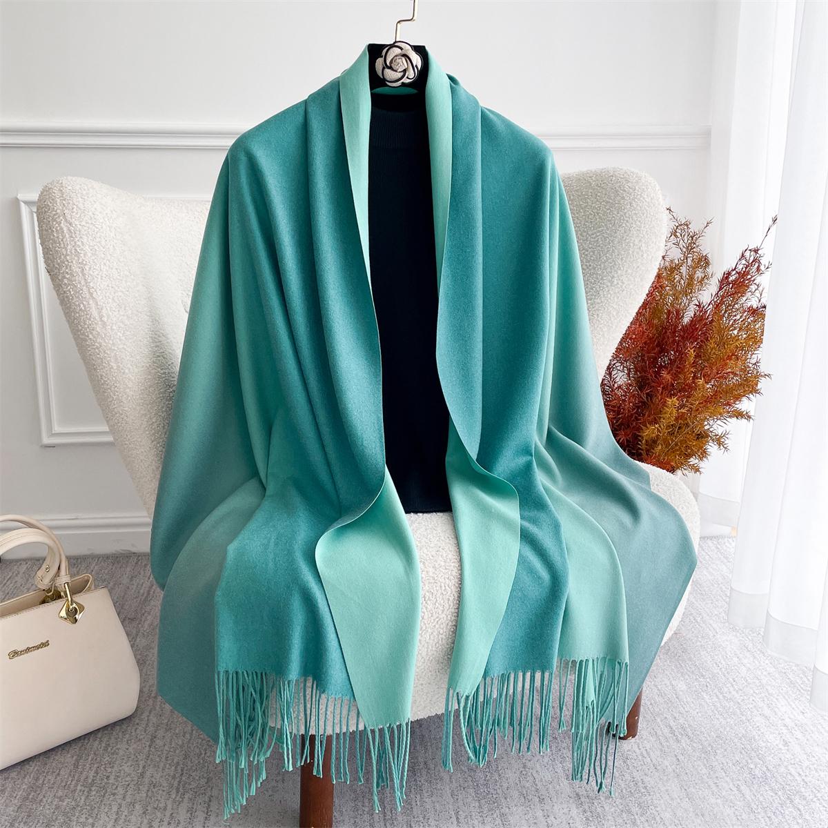 Luxuriöser Kaschmir-Jacquard-Pashmina-Schal mit Farbverlauf, Damen-Wickelschal, warmer Winterschal mit Designprint, Foulard-Poncho-Stola. 70x190cm black
