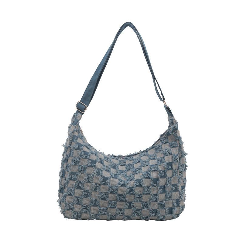 Trendige Karierte Denim-Umhängetasche Für Damen 2024 Modische Handtasche Mit Reißverschluss