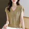 Women's V-Neck Sleeveless Knit Top Textured Jacquard Half Button-Down Loose Fit Casual Commute Top