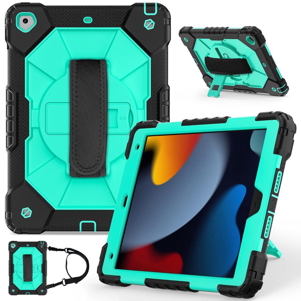 iPad 10.2 Contrast Shoulder Strap Case: 360° Rotating, Dual-Layer, Silicone Protective Cover for iPad 9/8/7